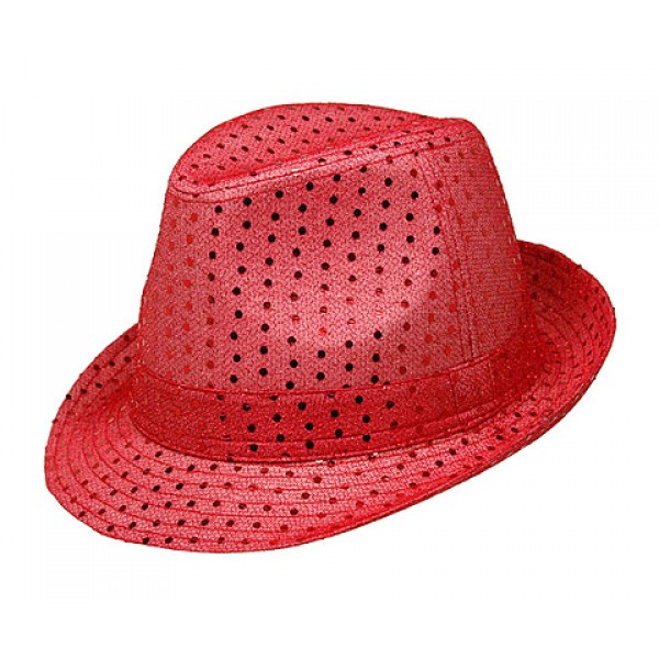 Fedora Hat w/ Metallic Polka Dots - Red - HT-5130RD